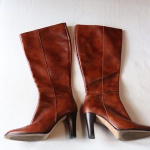 J Crew Cognac Brown Leather Heeled Boots Women’s 7